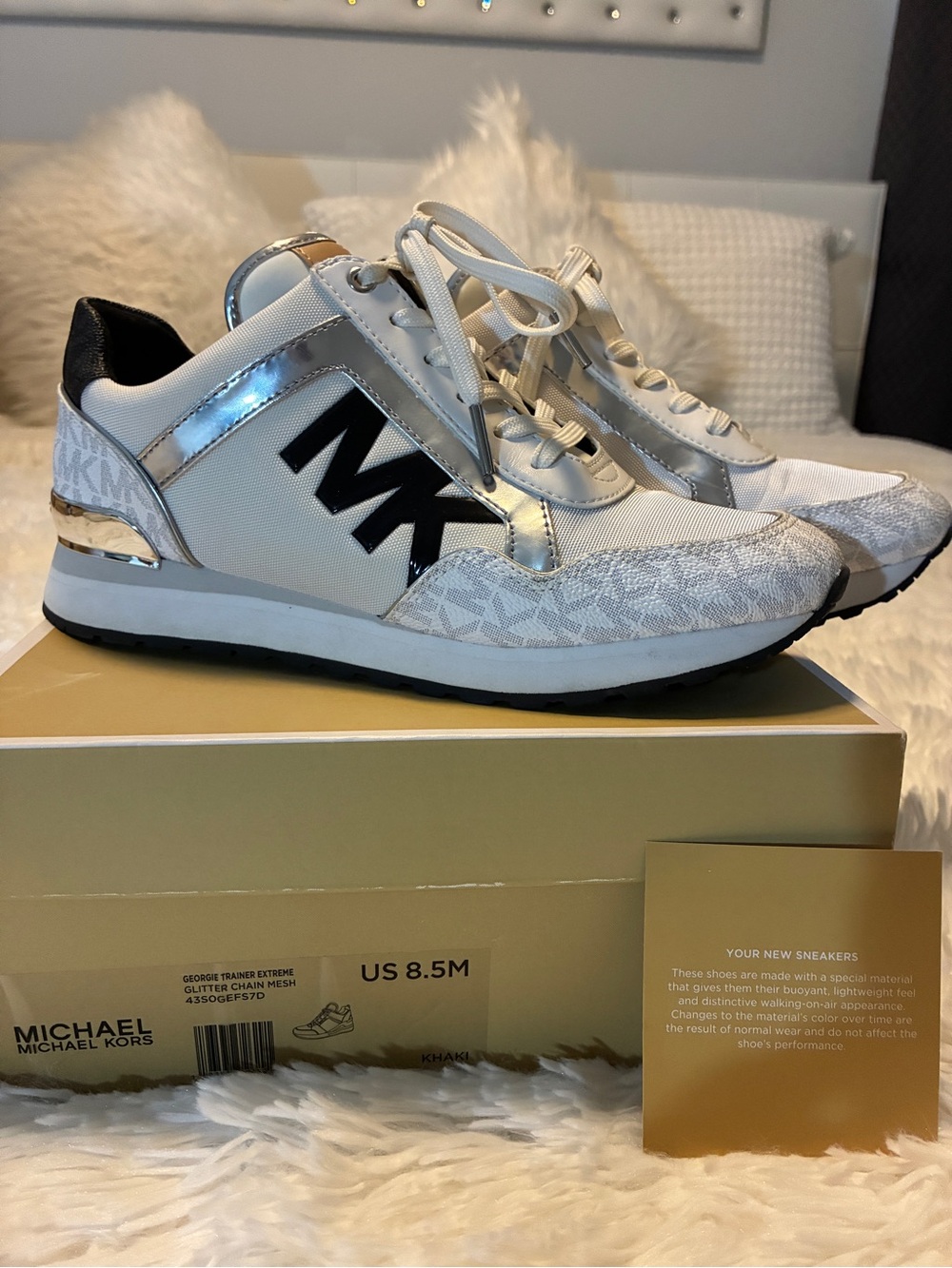 Michael Kors White & Silver MK Logo Women’s Sneakers